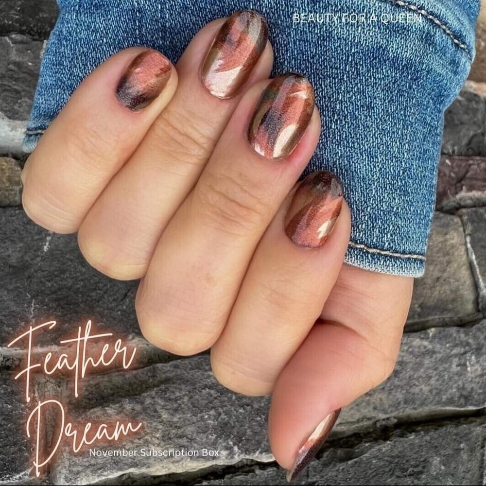 Color Street Feather Dream Copper & Black Marble Press-On Nails